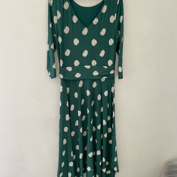 Boden Green Long Sleeve DressWhite Dots  Maisie Jersey midi forest carnation bud - Picture 6 of 11